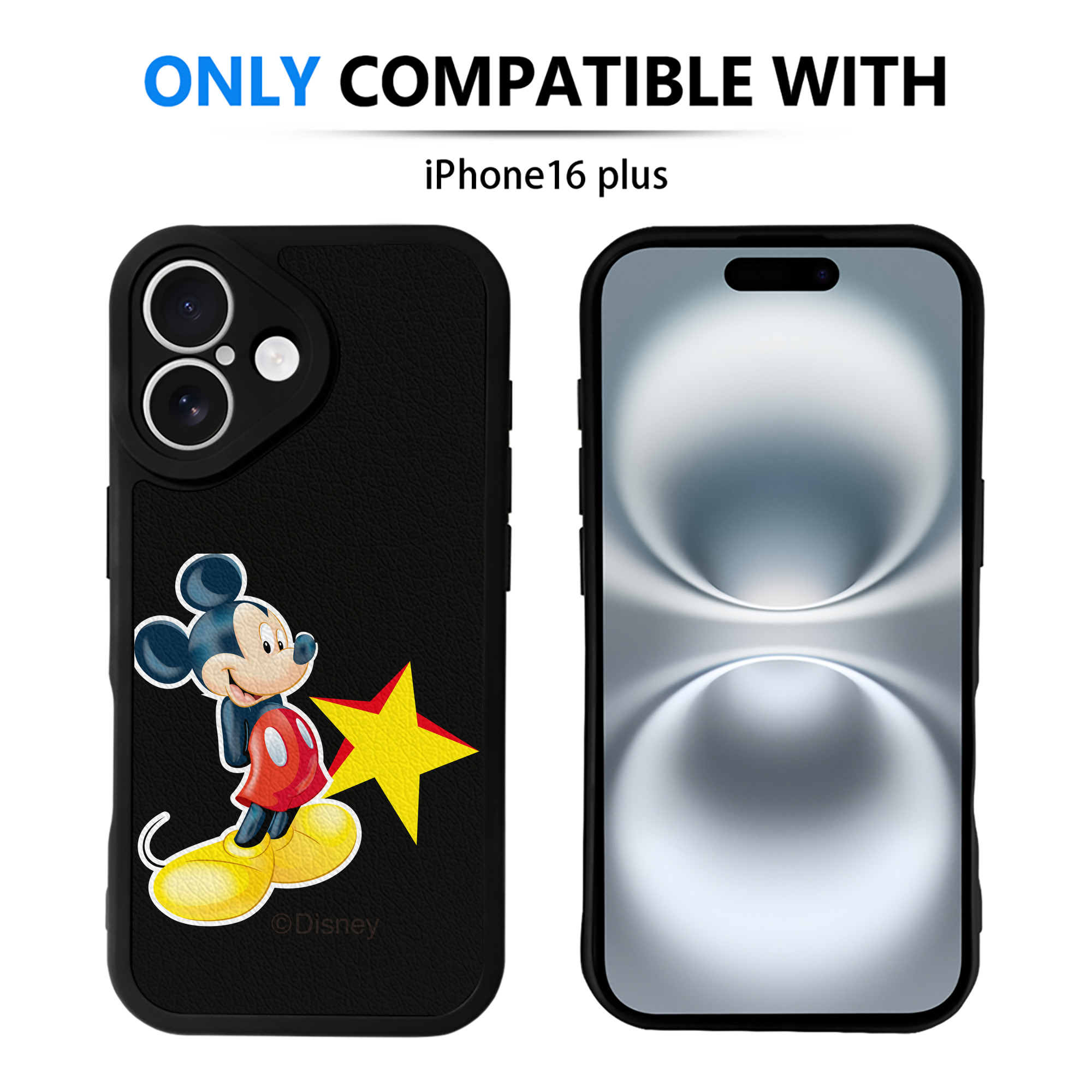 （画像用） ミッキーマウス Mickey Mouse 【iPhone 16シリーズ対応】シリコンスマホケース（レザー調） 材質：シリコン